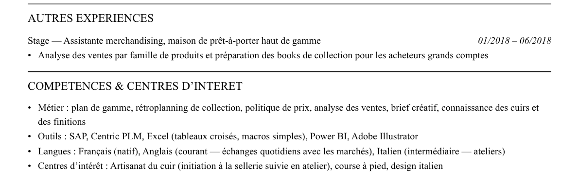 CV chef de produit luxe : compétences et centres d’intérêt