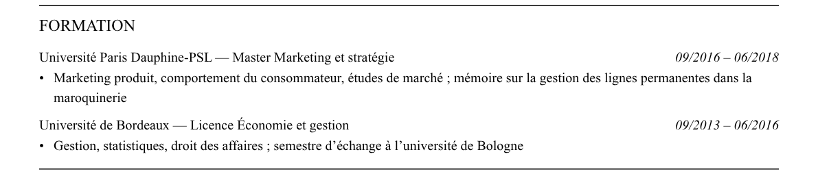 CV chef de produit luxe : formation