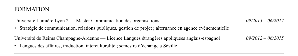 CV chef de projet événementiel luxe : formation