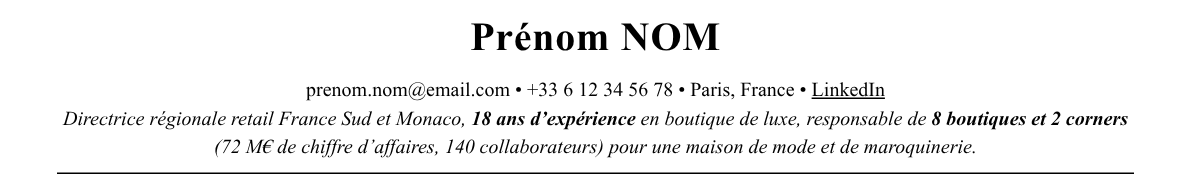 CV directeur régional retail : en-tête et accroche