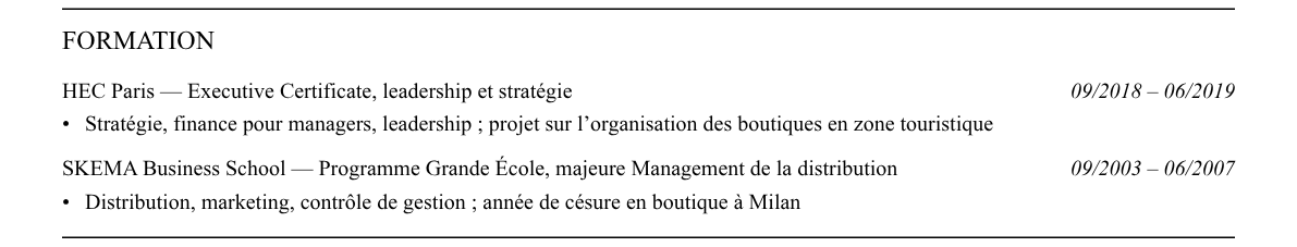 CV directeur régional retail : formation