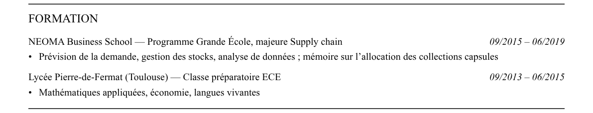 CV merchandising planner : formation